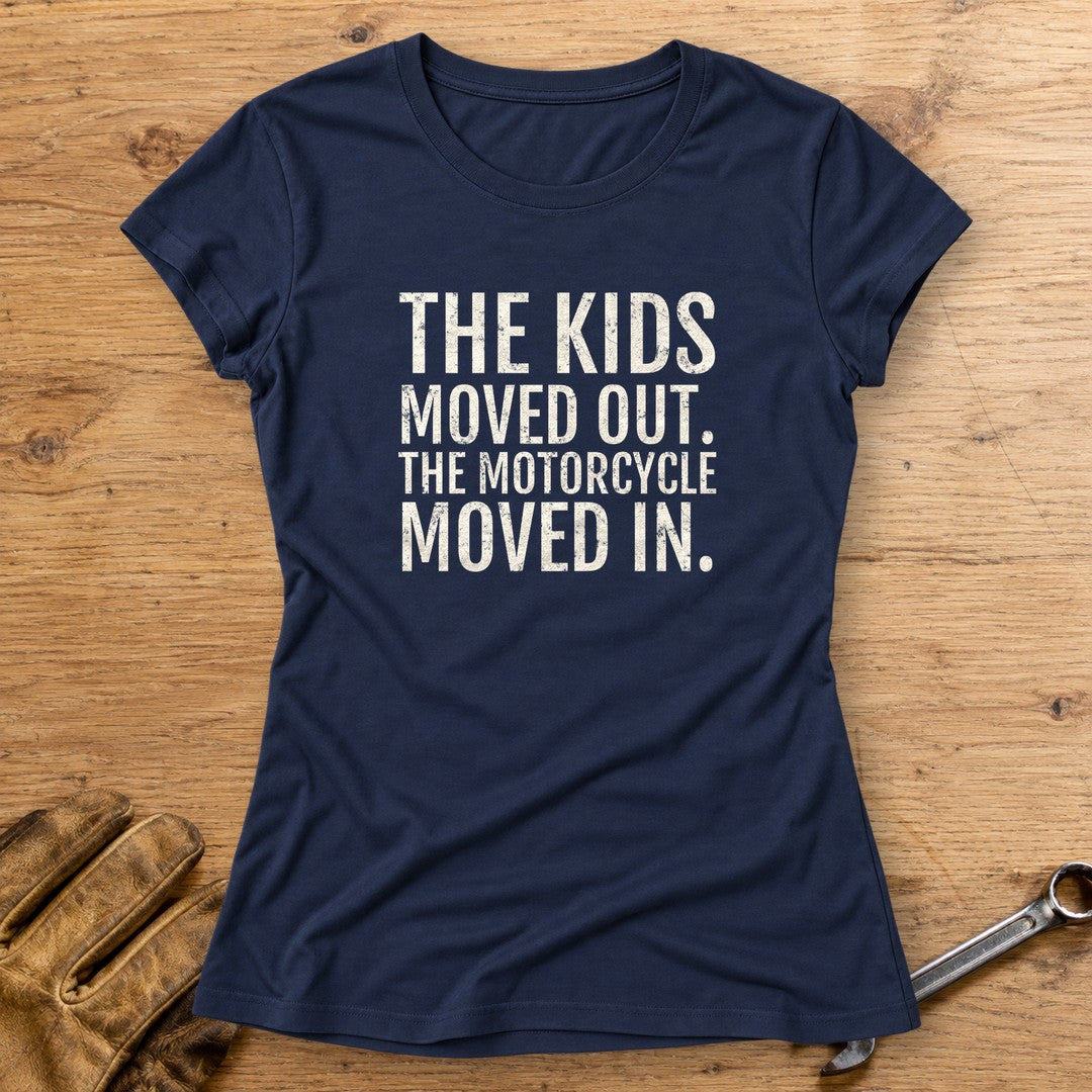 Kids Moved Out Women's T-Shirt - Navy - bench