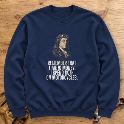 Benjamin Franklin Time Is Money Crewneck Sweatshirt - Navy - bench