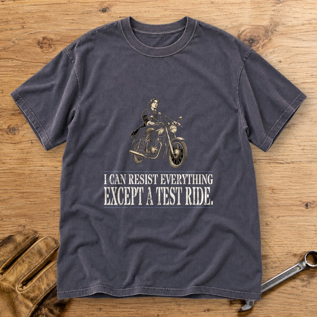 Oscar Wilde Except a Test Ride Premium T-Shirt - Navy - bench