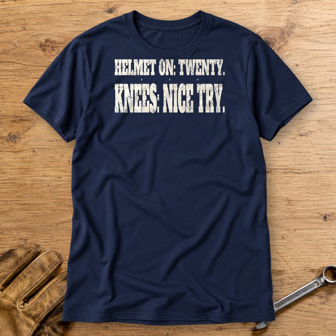 Helmet On Twenty T-Shirt - Navy - bench