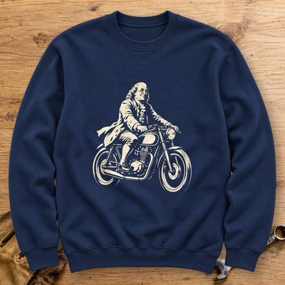 Benjamin Franklin Cafe Racer Crewneck Sweatshirt - Navy - bench