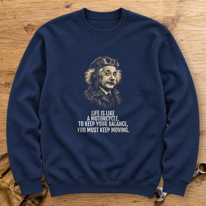 Albert Einstein Keep Moving Crewneck Sweatshirt - Navy - bench