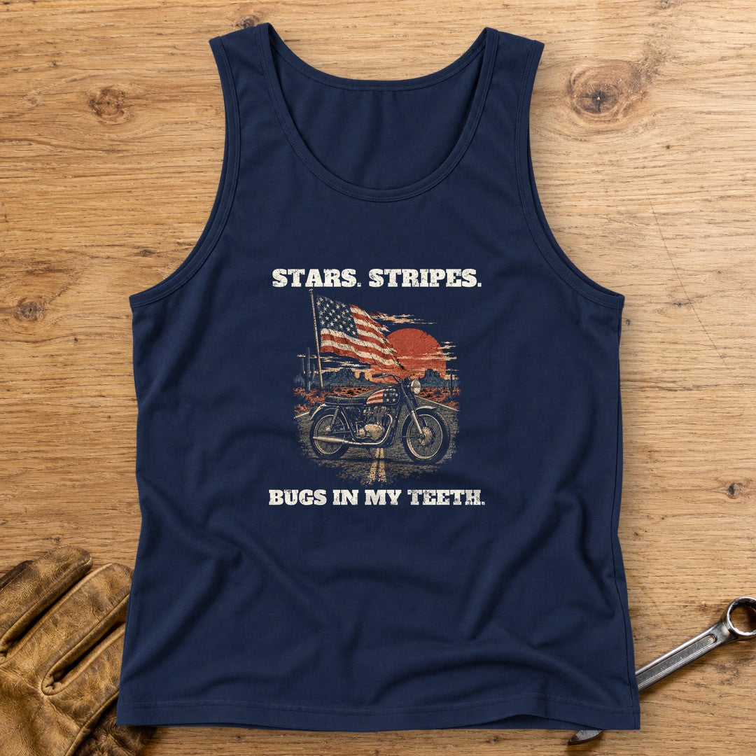 Bugs in My Teeth Tank Top - Navy - bench