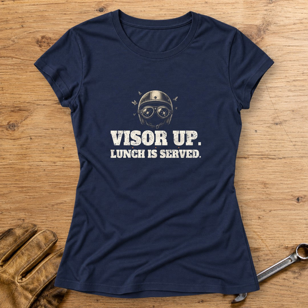 Visor Up Lunch Women's T-Shirt - Navy - bench