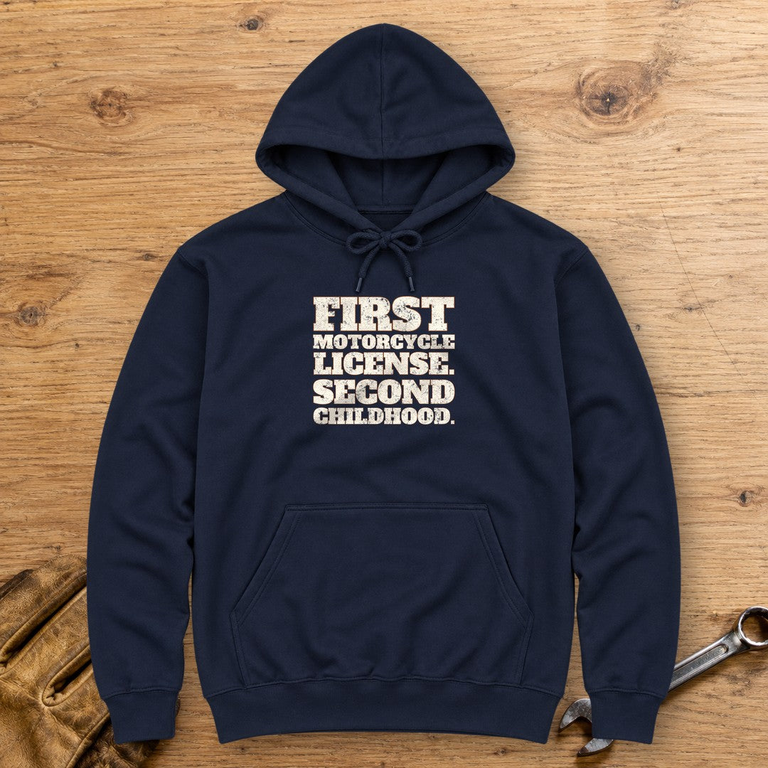 Second Childhood Hoodie - Navy - bench