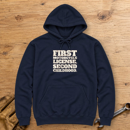 Second Childhood Hoodie - Navy - bench