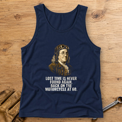 Benjamin Franklin Back On At 60 Tank Top - Navy - bench