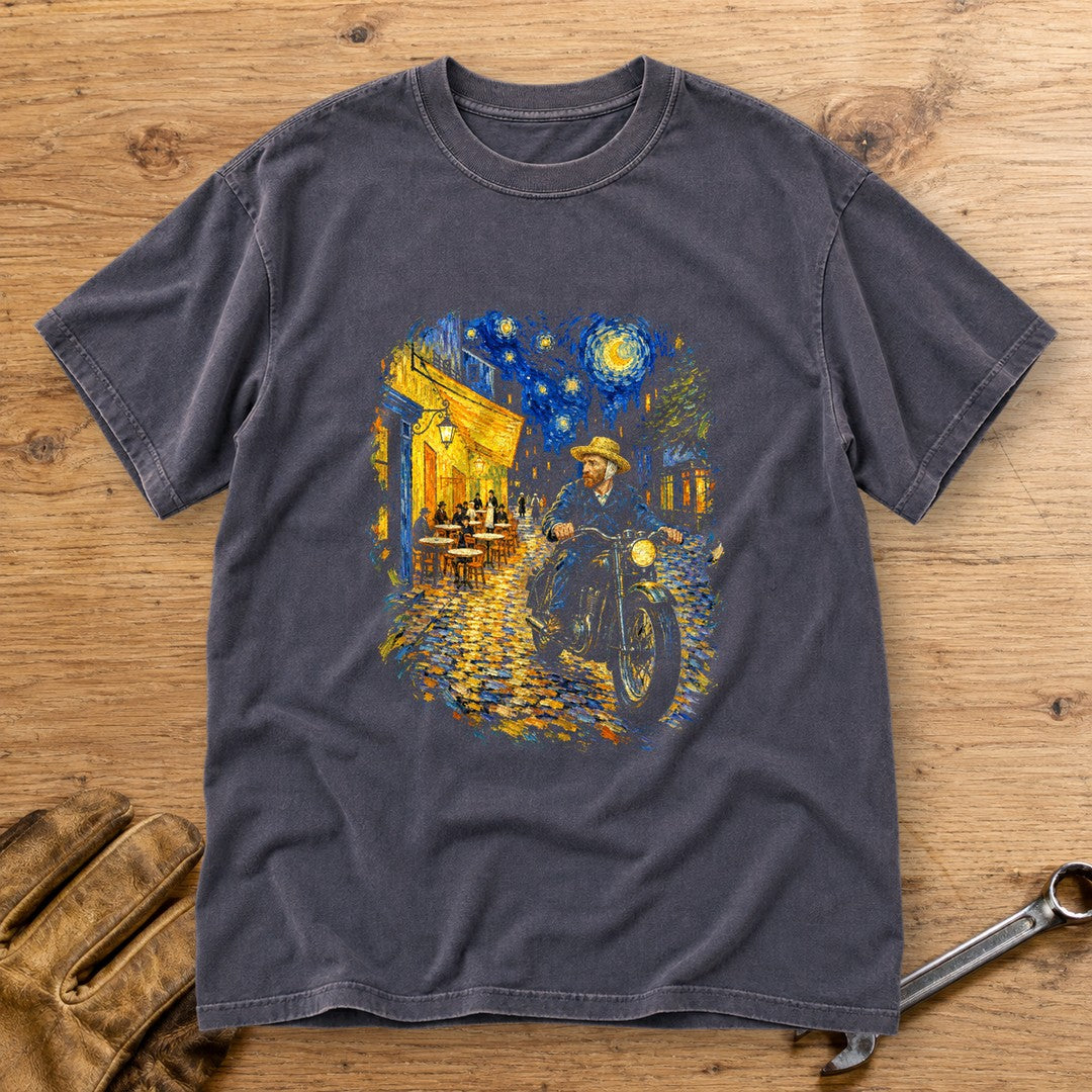 Vincent van Gogh Night Cafe Premium T-Shirt - Navy - bench