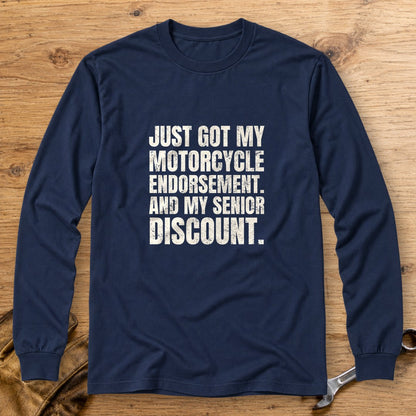 Senior Discount Rider Long Sleeve T-Shirt - Navy - bench