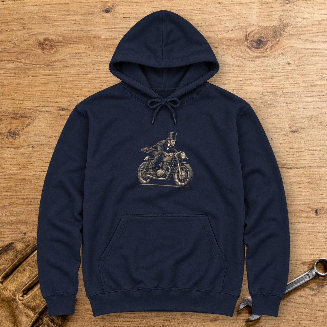 Abraham Lincoln Cafe Racer Hoodie - Navy - bench