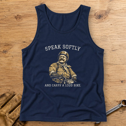 Theodore Roosevelt Speak Softly Loud Bike Tank Top - Navy - bench