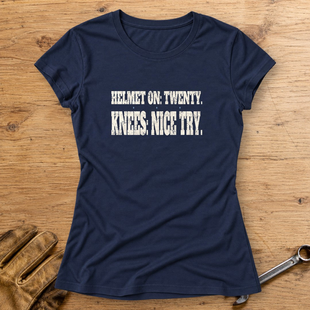 Helmet On Twenty Women's T-Shirt - Navy - bench