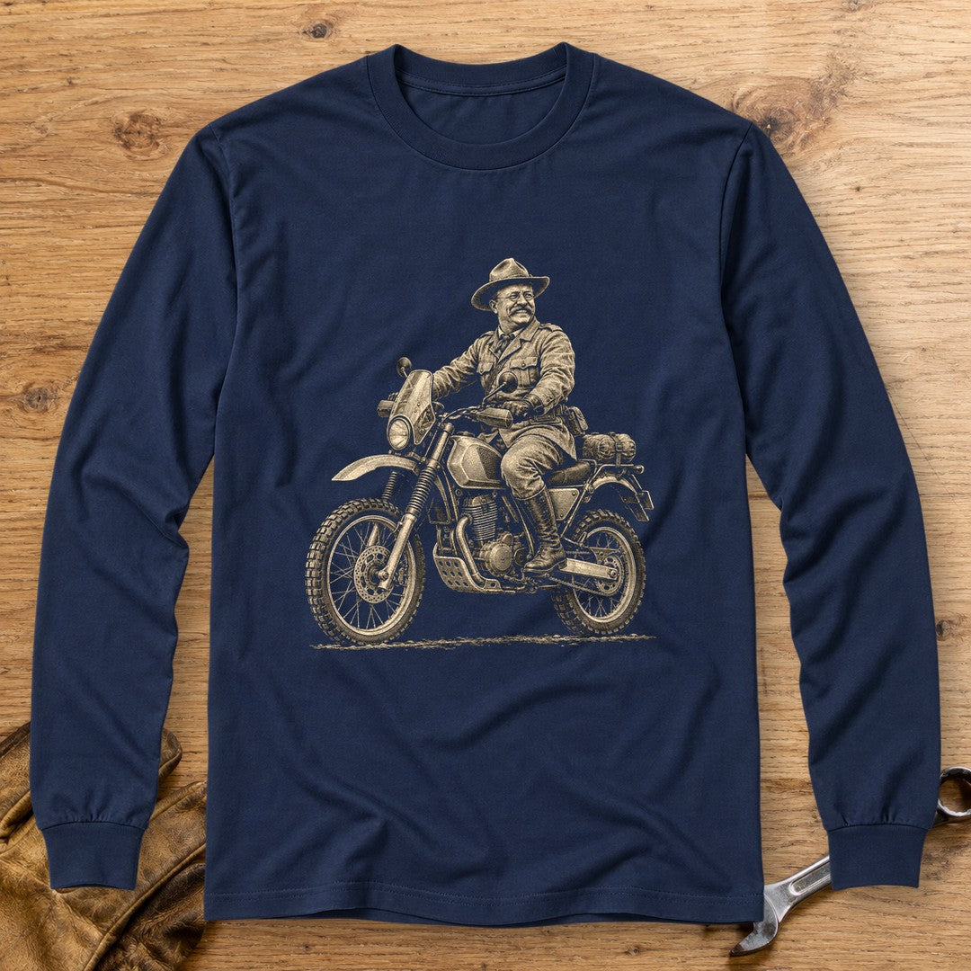 Theodore Roosevelt Rough Rider Long Sleeve T-Shirt - Navy - bench
