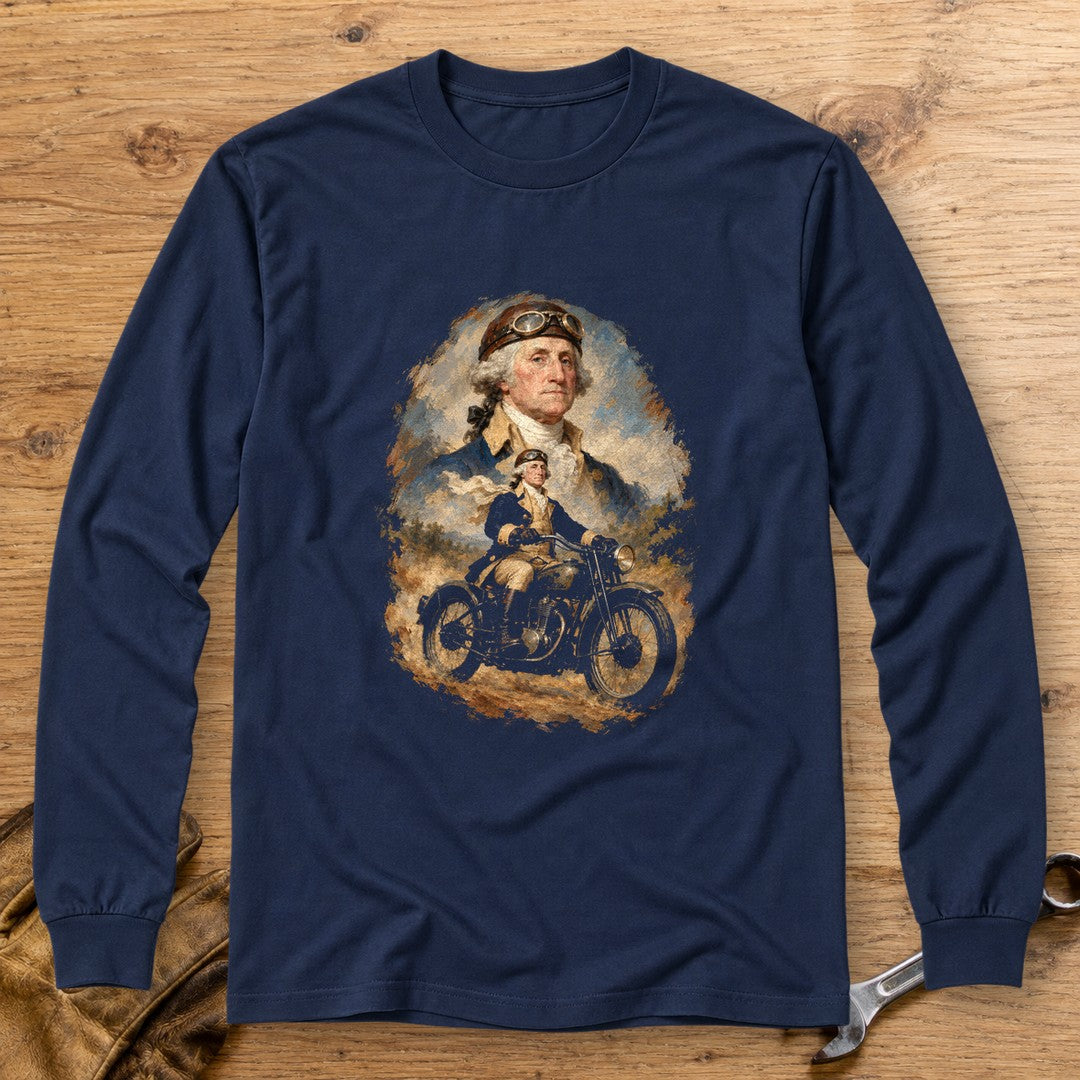 George Washington Goggles Portrait Long Sleeve T-Shirt - Navy - bench