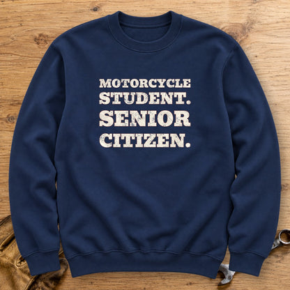 Motorcycle Student Crewneck Sweatshirt - Navy - bench
