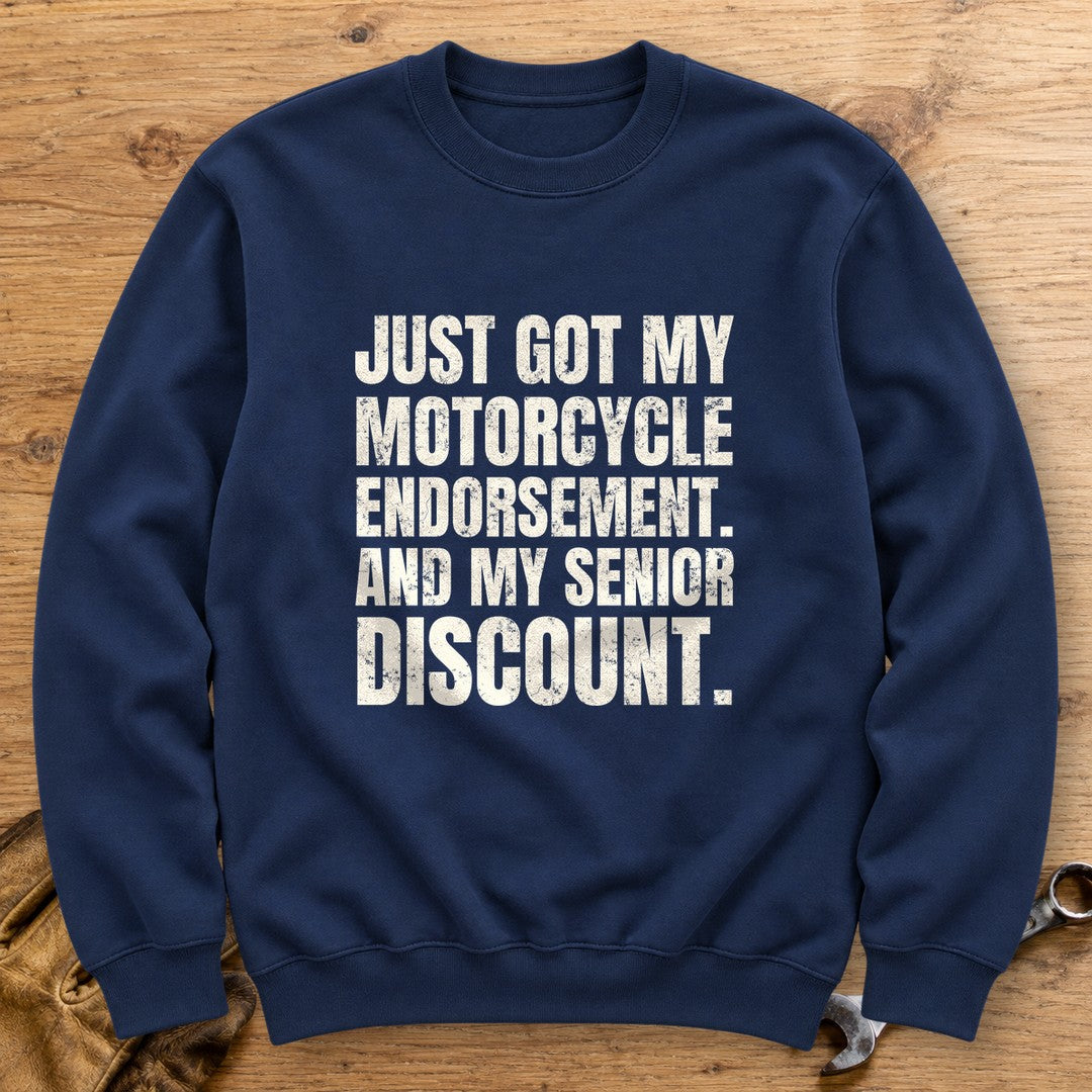 Senior Discount Rider Crewneck Sweatshirt - Navy - bench