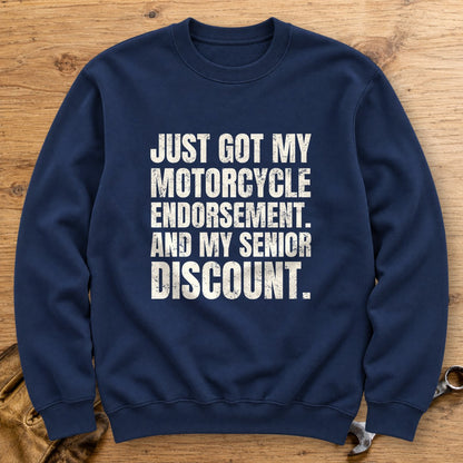 Senior Discount Rider Crewneck Sweatshirt - Navy - bench