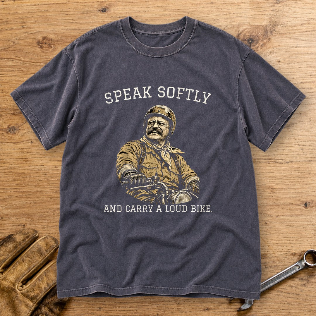 Theodore Roosevelt Speak Softly Loud Bike Premium T-Shirt - Navy - bench