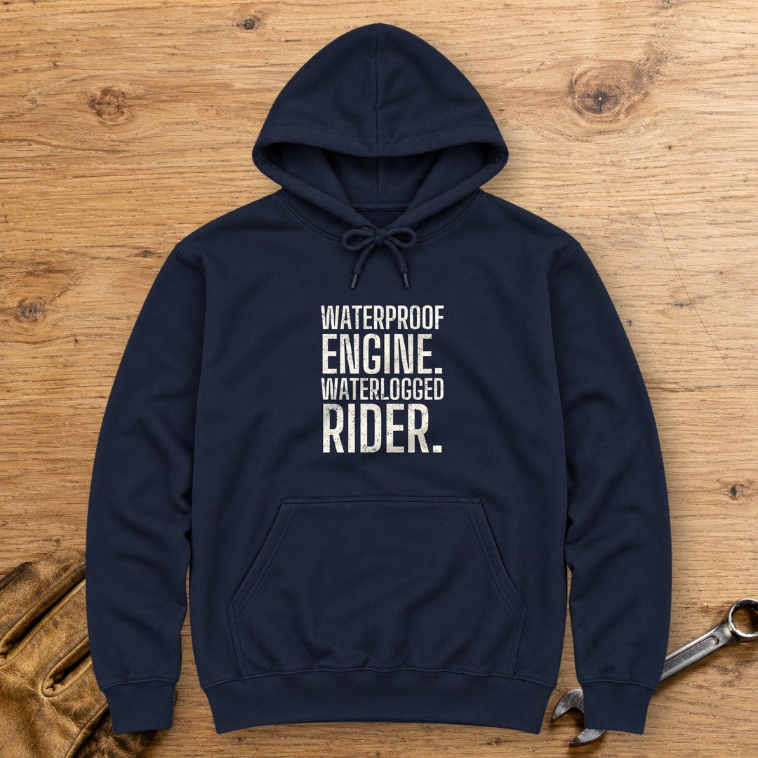 Waterlogged Rider Hoodie - Navy - bench