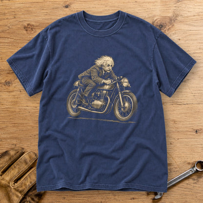 Albert Einstein Cafe Racer Premium T-Shirt - Navy - bench