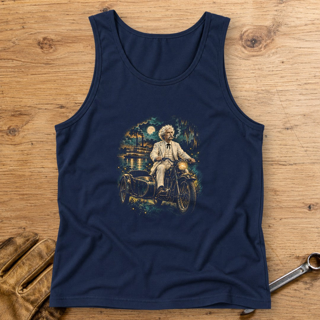 Mark Twain Sidecar Evening Tank Top - Navy - bench
