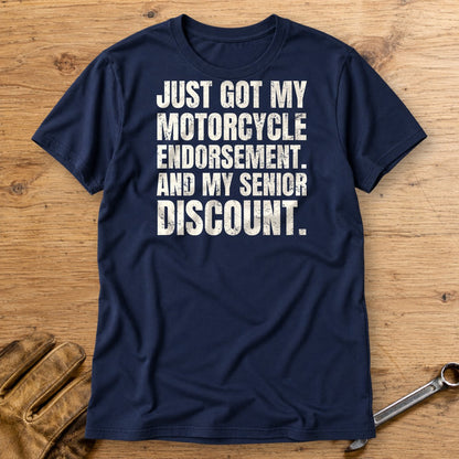 Senior Discount Rider T-Shirt - Navy - bench