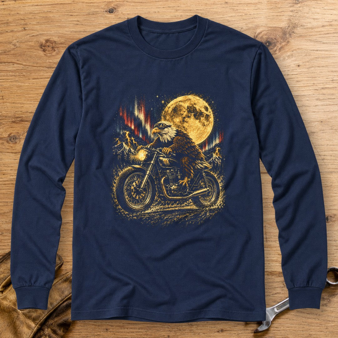 Moonlight Eagle Rider Long Sleeve T-Shirt - Navy - bench