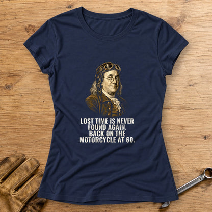 Benjamin Franklin Back On At 60 Women's T-Shirt - Navy - bench