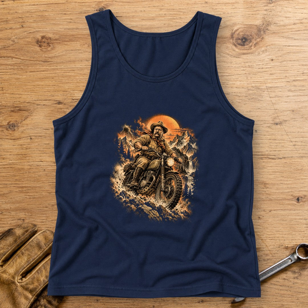 Theodore Roosevelt Mountain Trail Tank Top - Navy - bench
