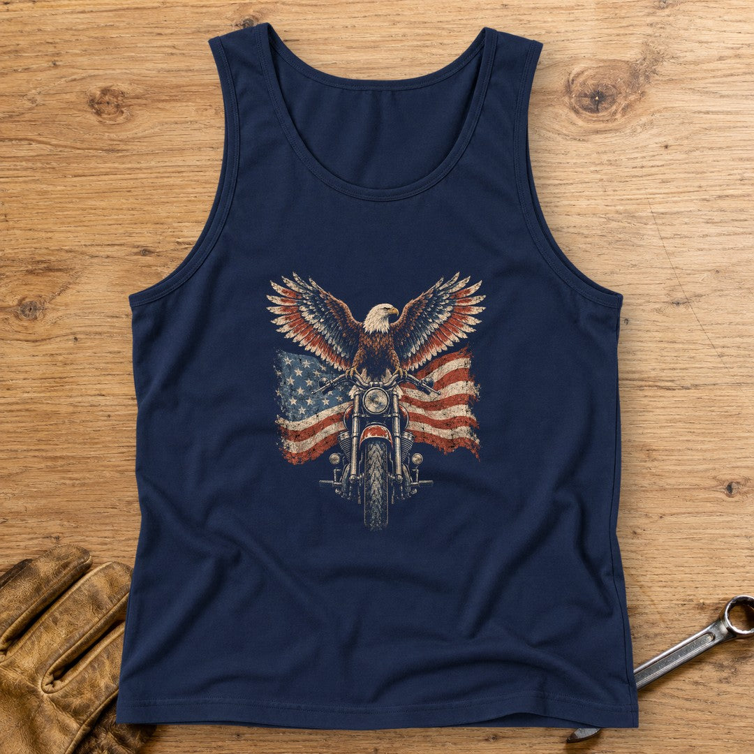 Eagle on the Handlebars Tank Top - Navy - bench