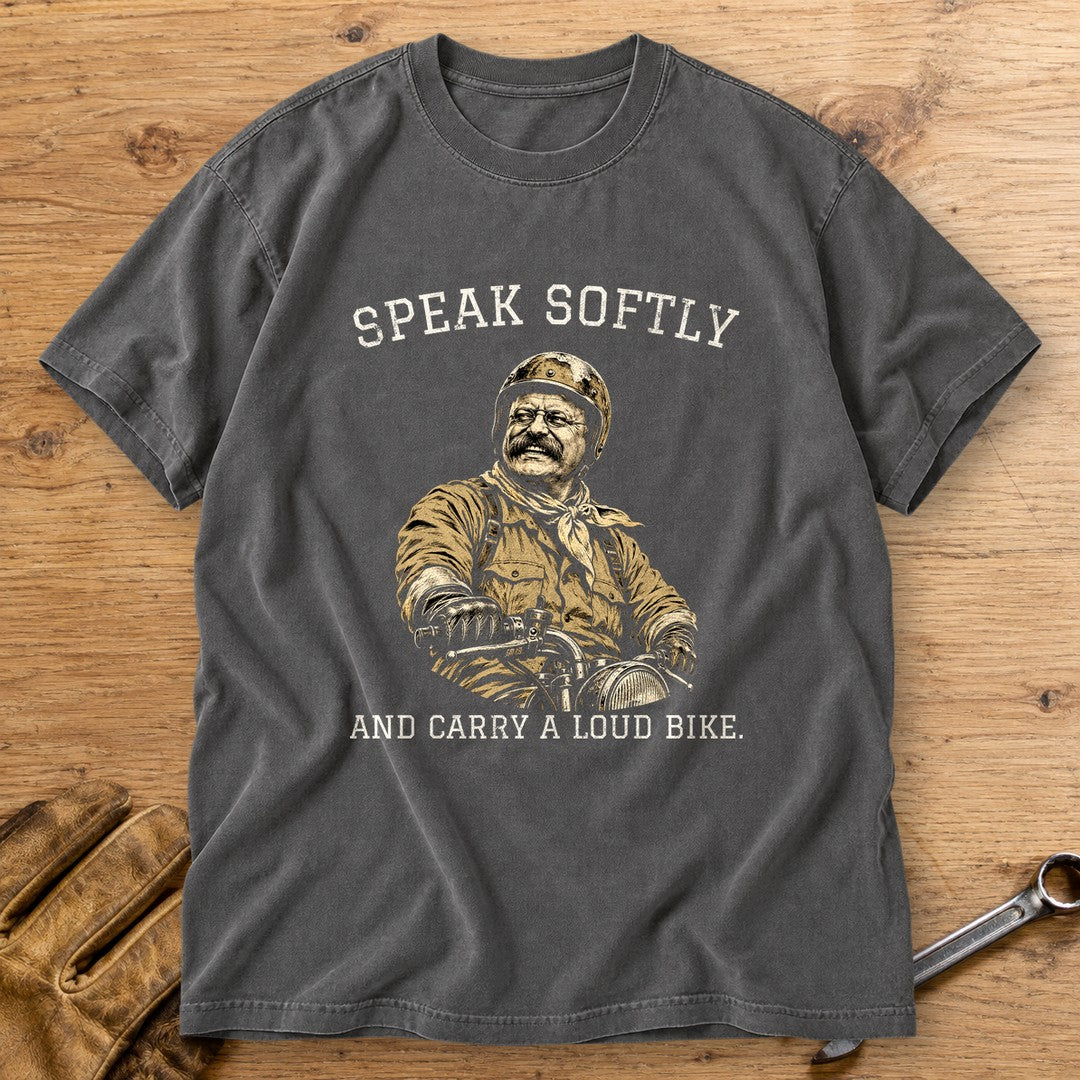 Theodore Roosevelt Speak Softly Loud Bike Premium T-Shirt - Pepper - bench