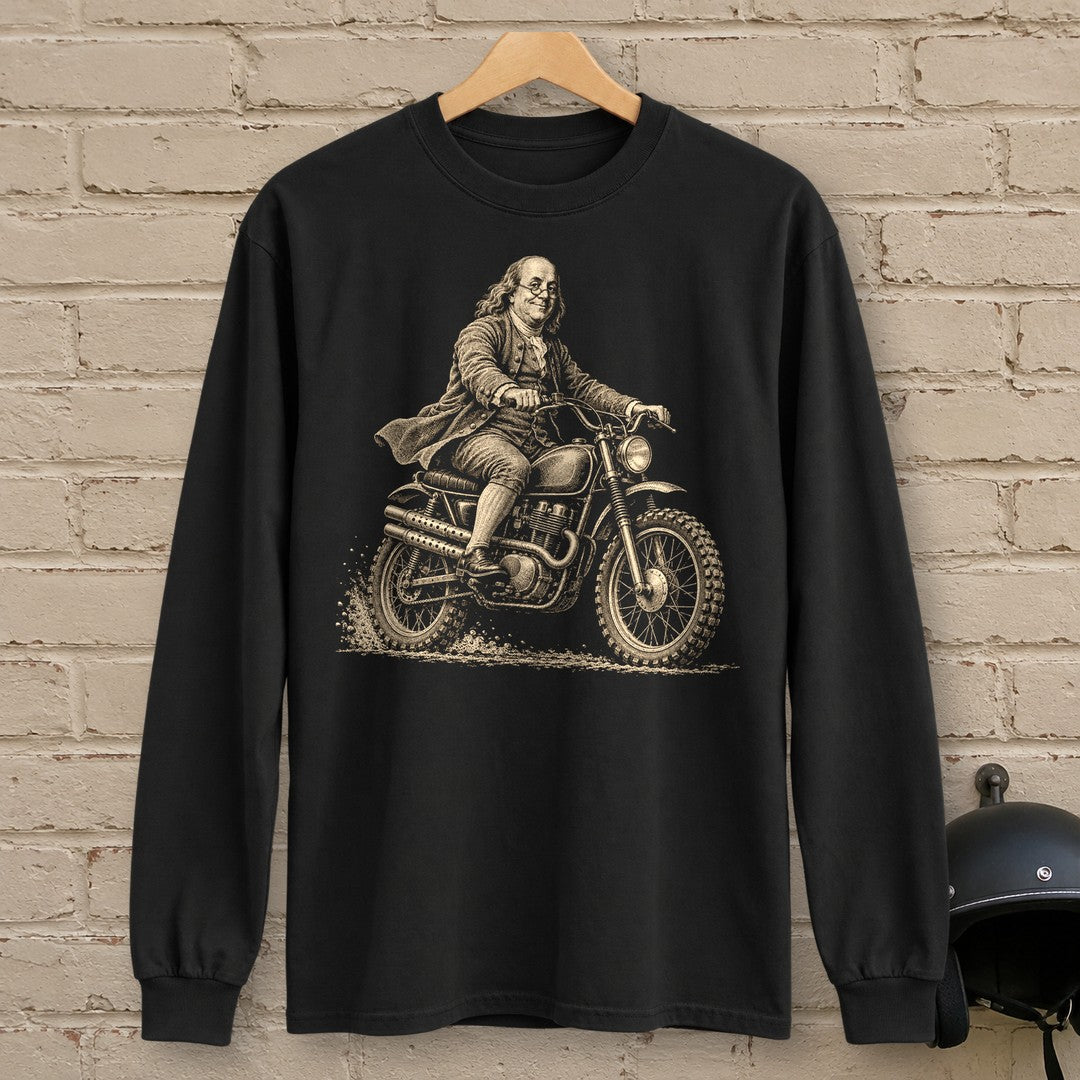 Benjamin Franklin on the Dirt Long Sleeve T-Shirt - Black - brick