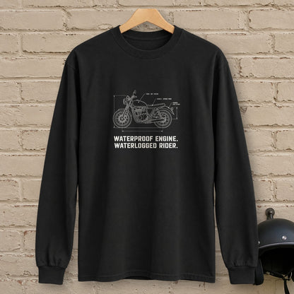 Waterproof Engine Blueprint Long Sleeve T-Shirt - Black - brick