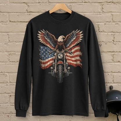 Eagle on the Handlebars Long Sleeve T-Shirt - Black - brick