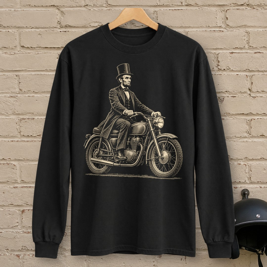 Abraham Lincoln Honest Ride Long Sleeve T-Shirt - Black - brick