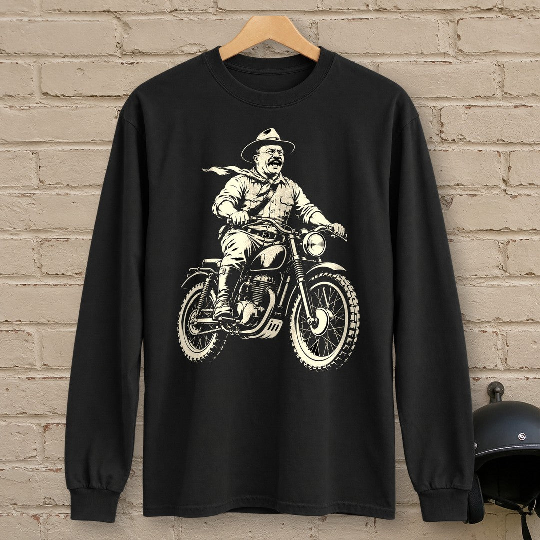 Theodore Roosevelt Laughing Scrambler Long Sleeve T-Shirt - Black - brick