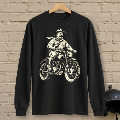 Theodore Roosevelt Laughing Scrambler Long Sleeve T-Shirt - Black - brick