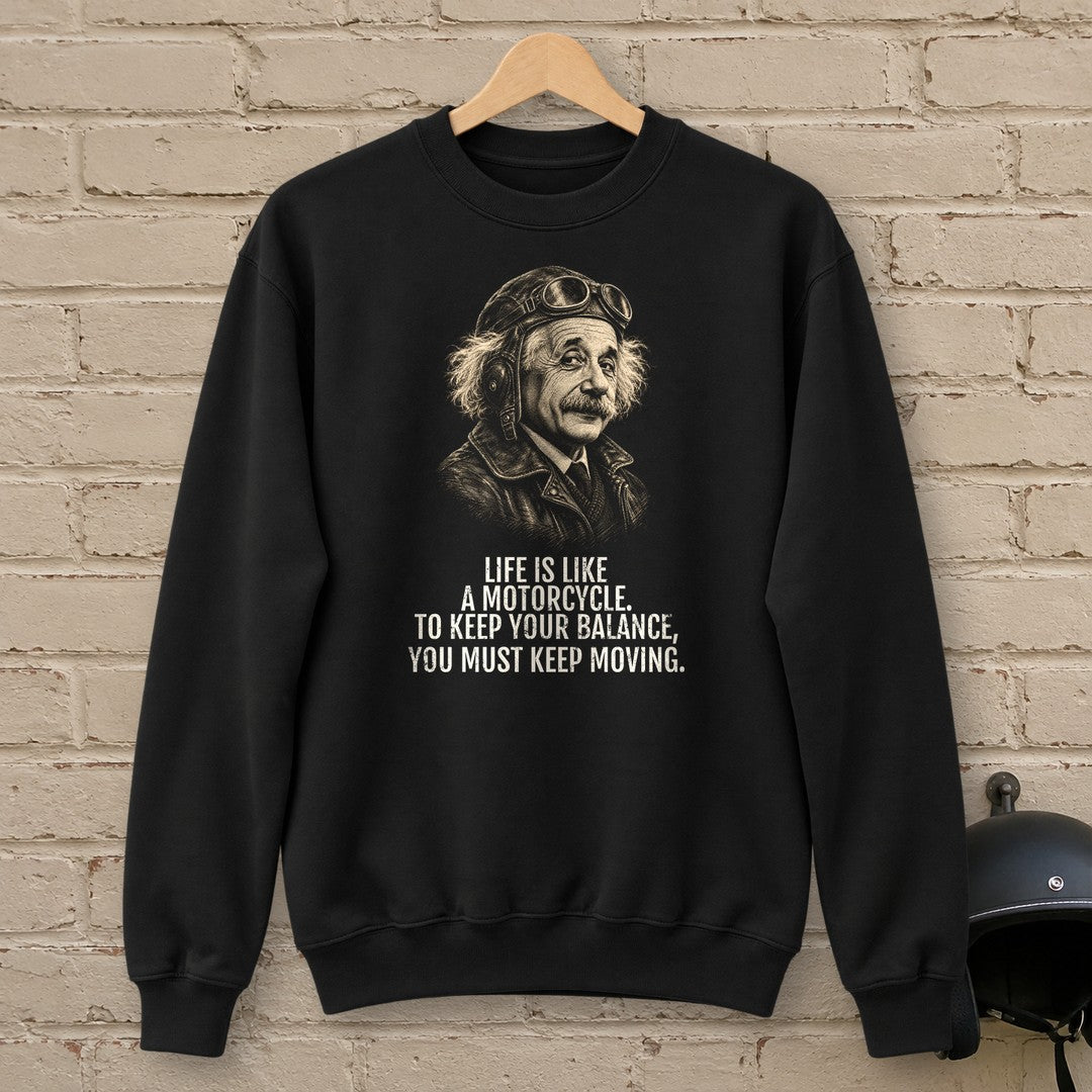 Albert Einstein Keep Moving Crewneck Sweatshirt - Black - brick