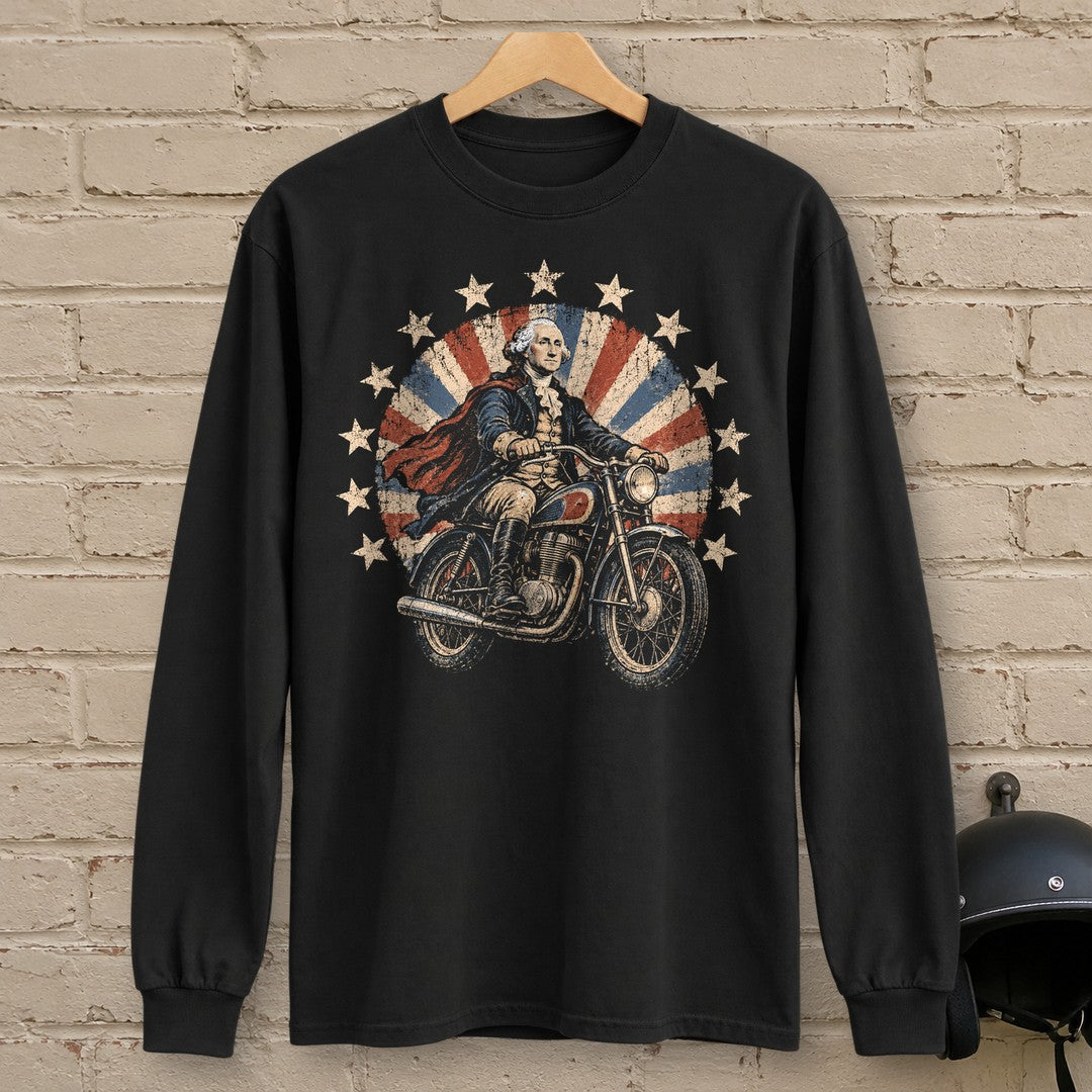 George Washington Starburst Ride Long Sleeve T-Shirt - Black - brick
