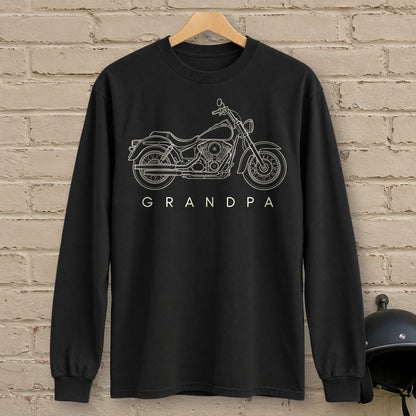 Biker Grandpa Long Sleeve T-Shirt - Black - brick