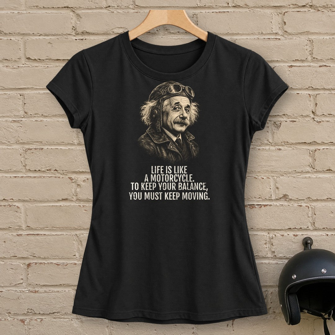 Albert Einstein Keep Moving Women's T-Shirt - Black - brick