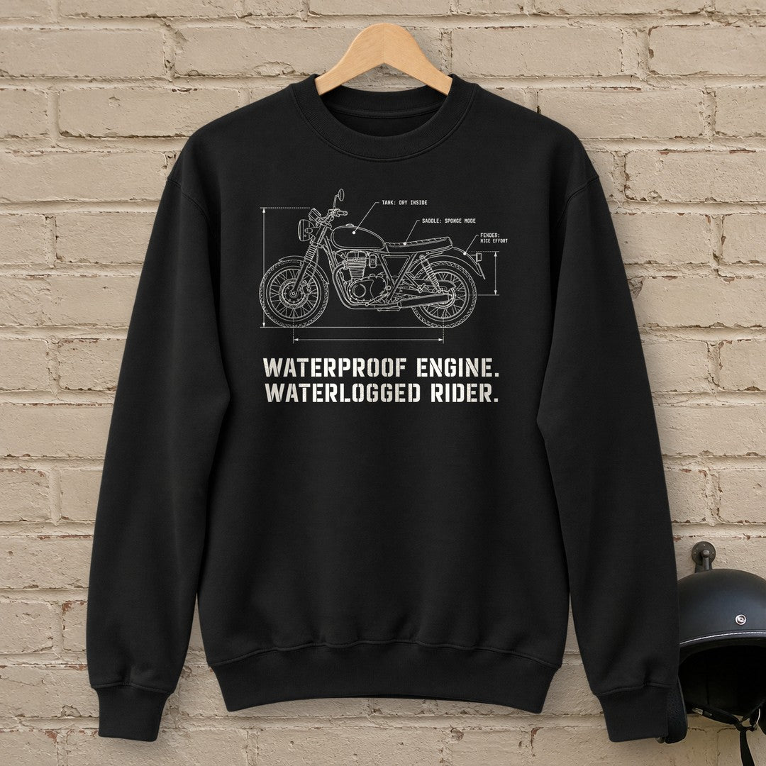 Waterproof Engine Blueprint Crewneck Sweatshirt - Black - brick