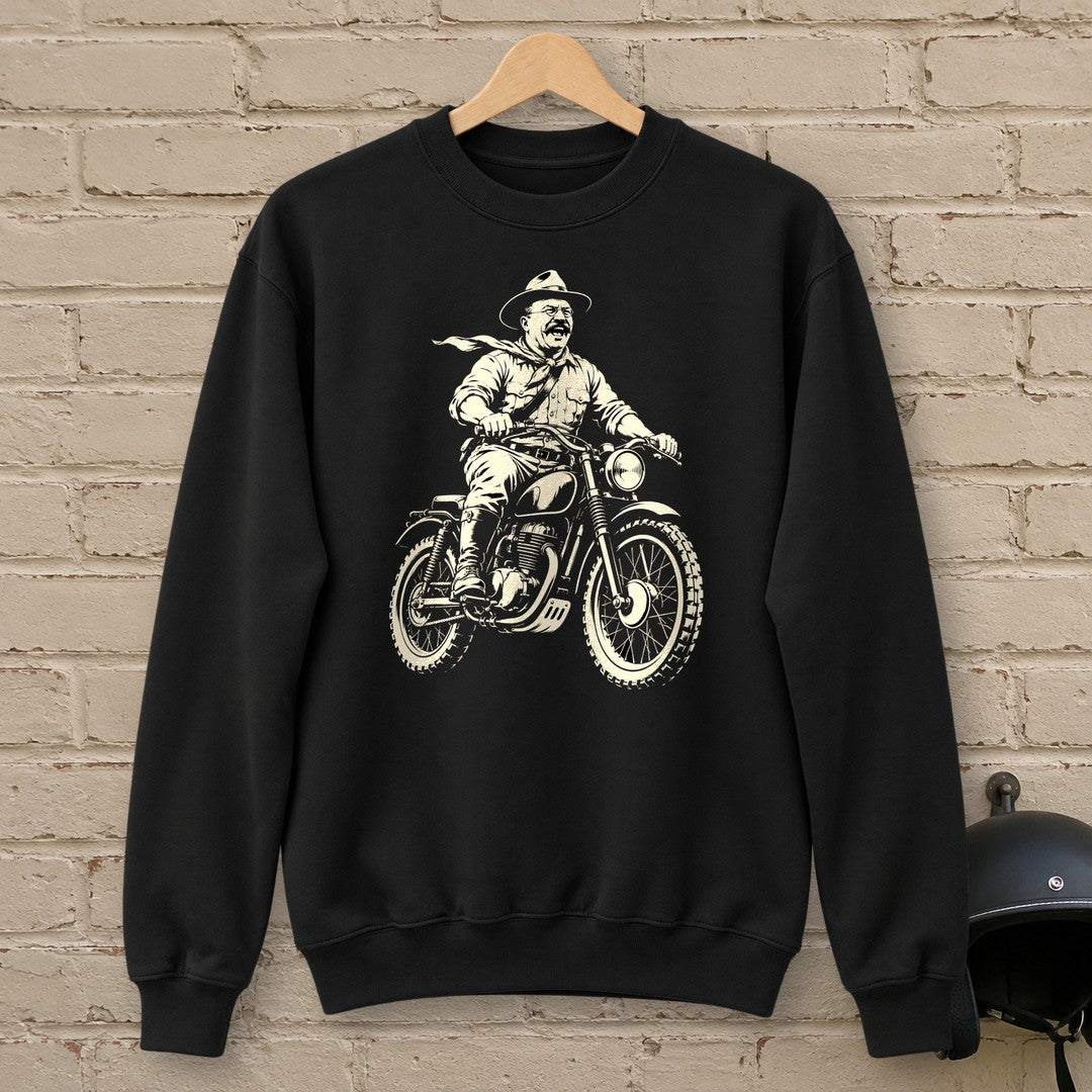 Theodore Roosevelt Laughing Scrambler Crewneck Sweatshirt - Black - brick