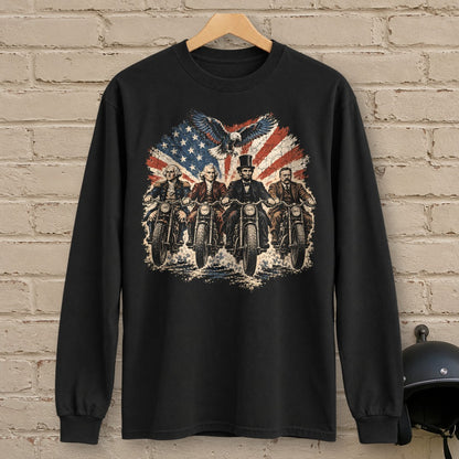 G. Washington, T. Jefferson, A. Lincoln & T. Roosevelt Ride Long Sleeve T-Shirt - Black - brick