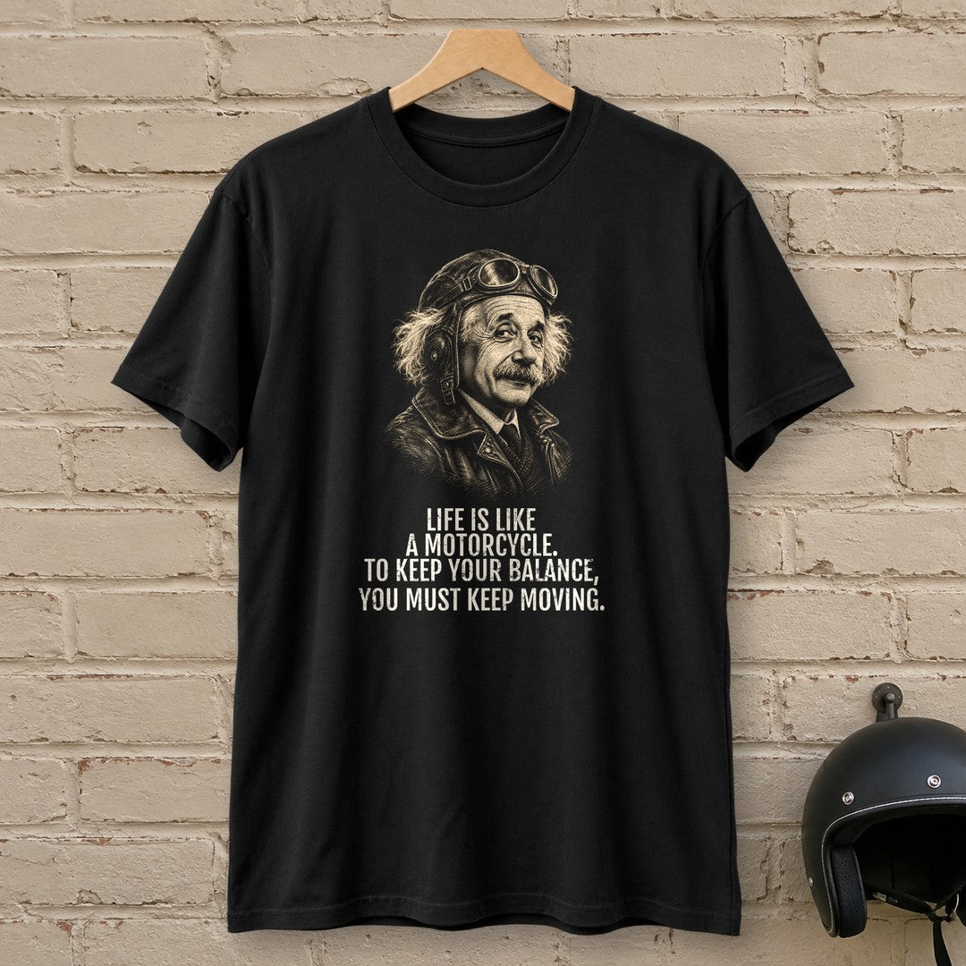Albert Einstein Keep Moving T-Shirt - Black - brick