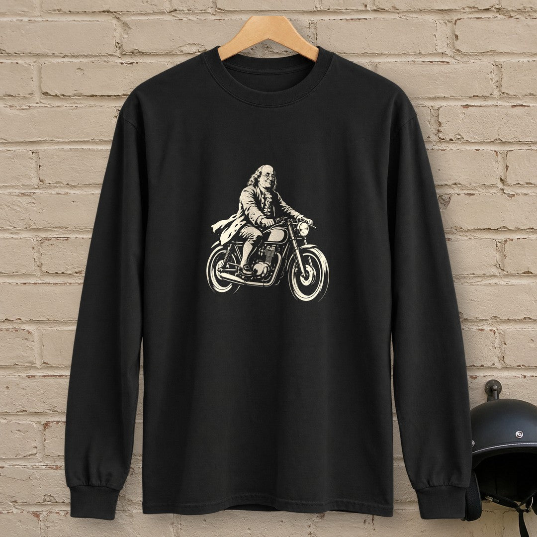 Benjamin Franklin Cafe Racer Long Sleeve T-Shirt - Black - brick