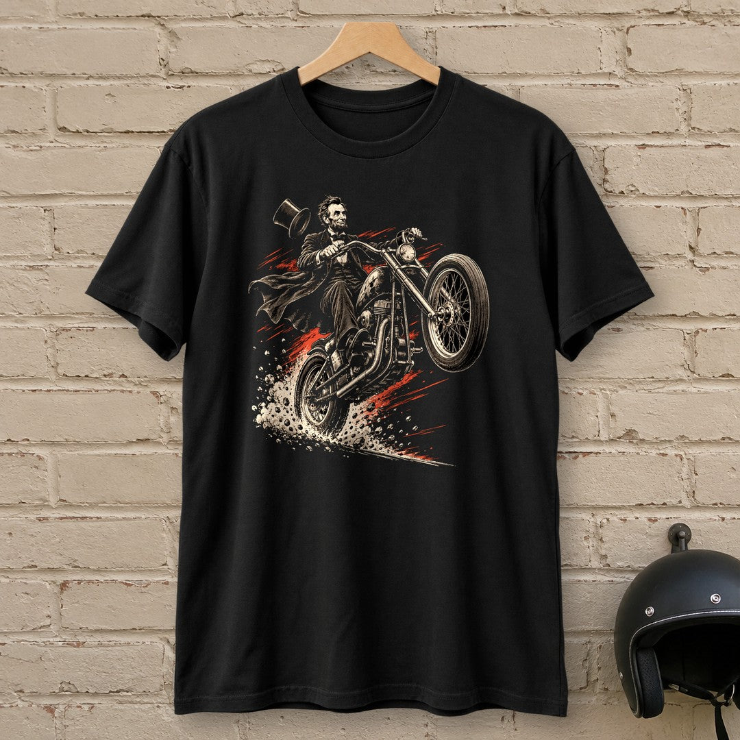 Abraham Lincoln Top Hat Wheelie T-Shirt - Black - brick