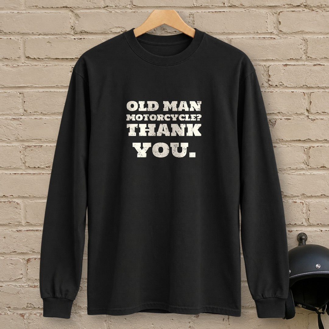 Old Man Motorcycle Long Sleeve T-Shirt - Black - brick