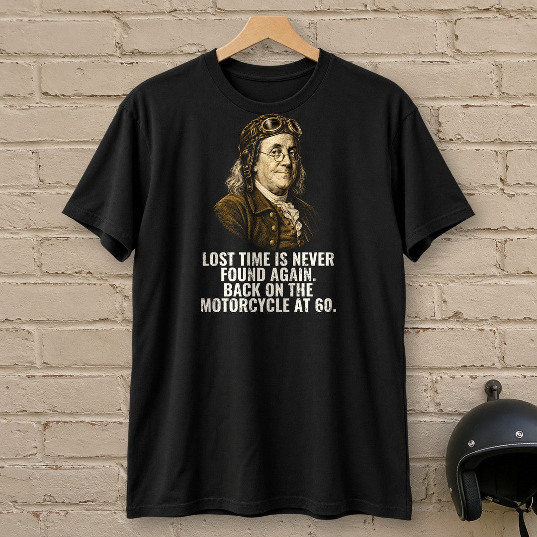 Benjamin Franklin Back On At 60 T-Shirt - Black - brick