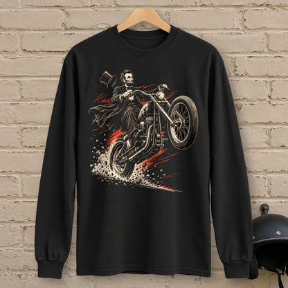 Abraham Lincoln Top Hat Wheelie Long Sleeve T-Shirt - Black - brick